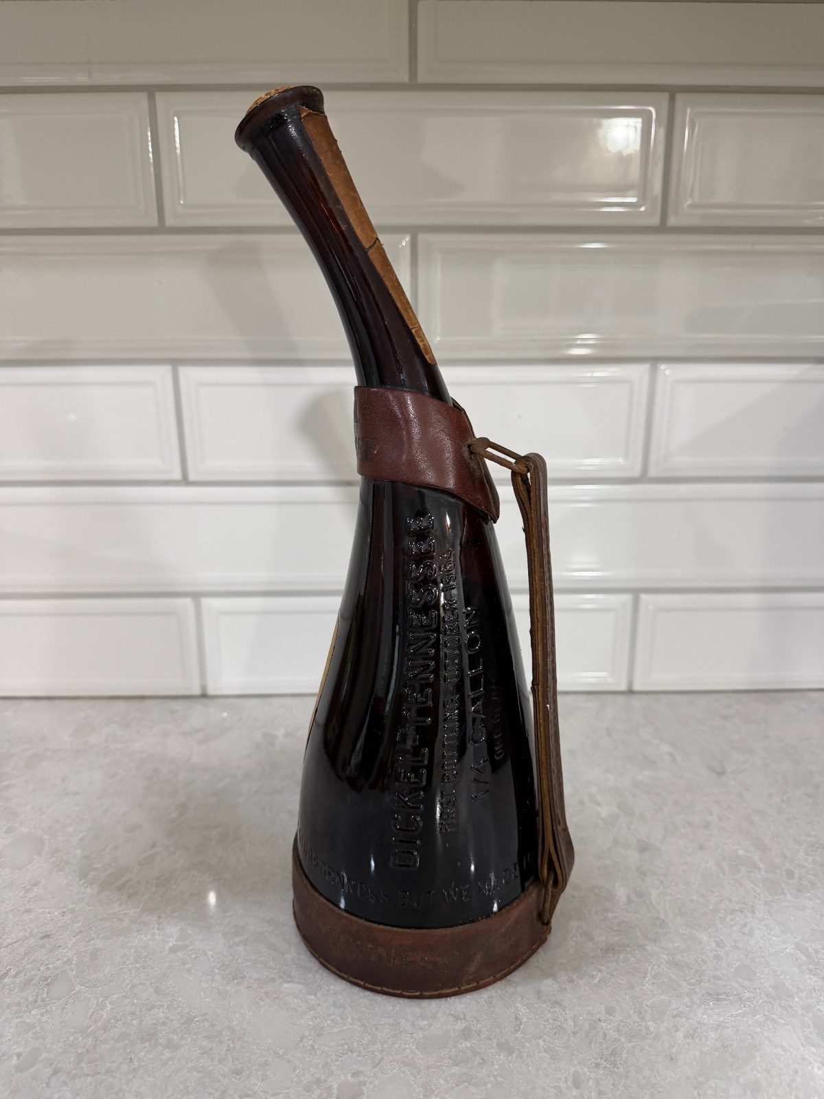 *VINTAGE** George Dickel Tennessee Whiskey Bottle with Leather Sling – Empty