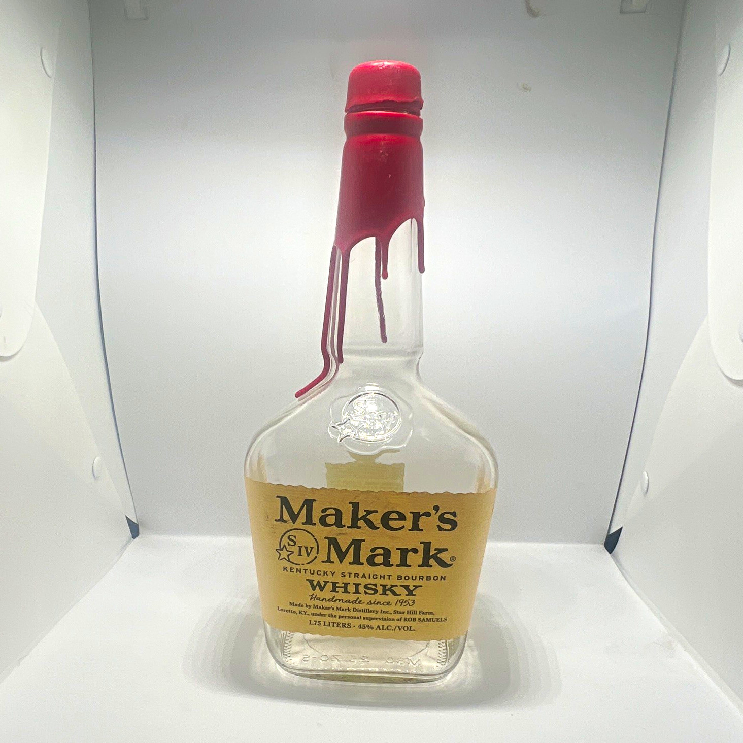 Maker’s Mark Empty Liquor Bottle 1.75L Clear w/ Red Wax Drip Top