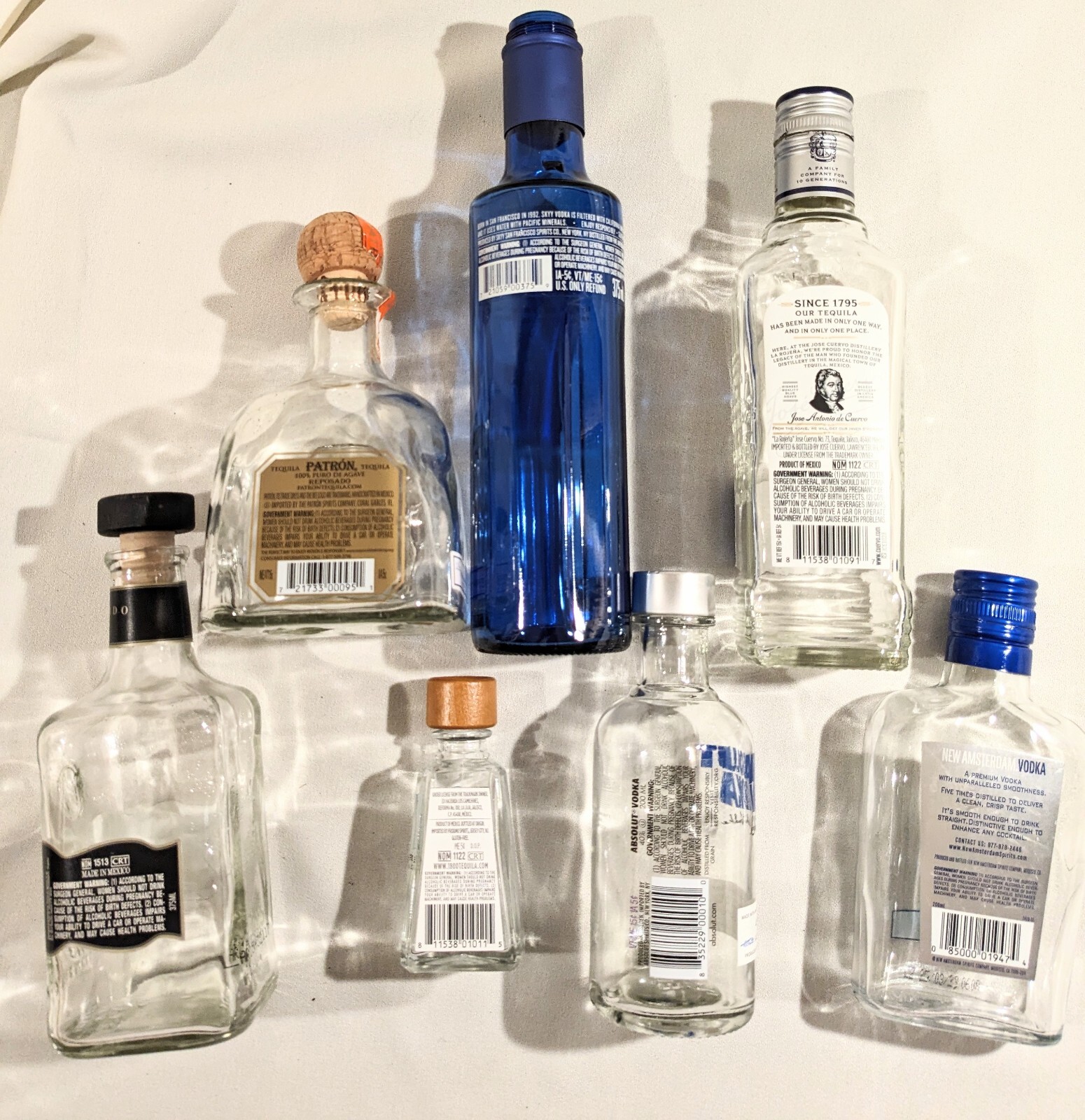 Liquor Empty Bottle Crafting Blue Clear Patron Skyy 1800 Square Cork Lot 8