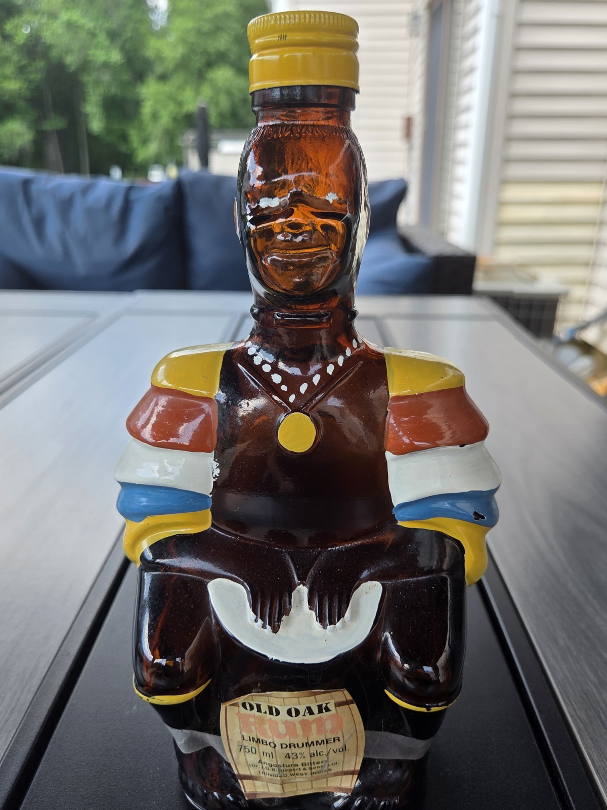 Vintage Old Oak Rum Limbo Drummer Bottle Angostura Trinidad Empty Figural 10”