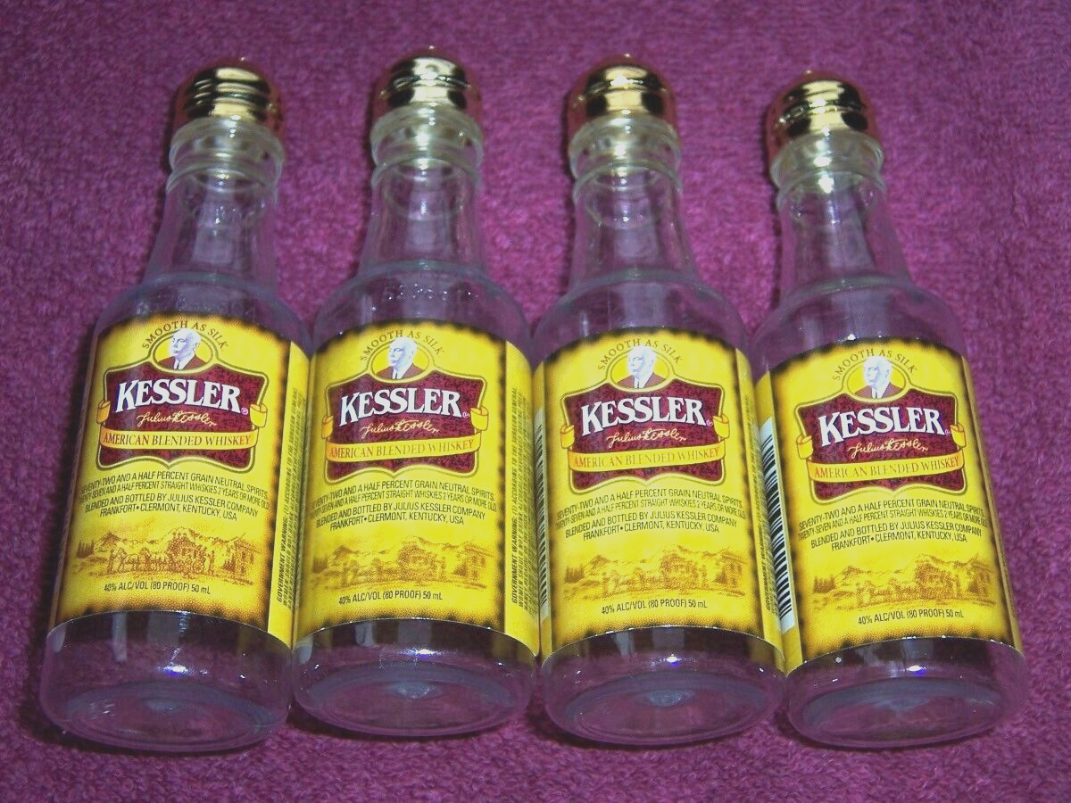 2 Sets of KESSLER Whiskey 50ml Upcycled Plastic Bottle Salt and Pepper Shakers
