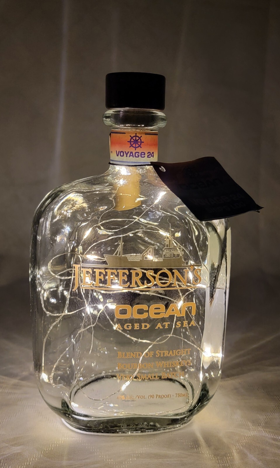 Jefferson’s Ocean Voyage 24 Empty Boubon Whiskey Bottle with String Lights Barwa