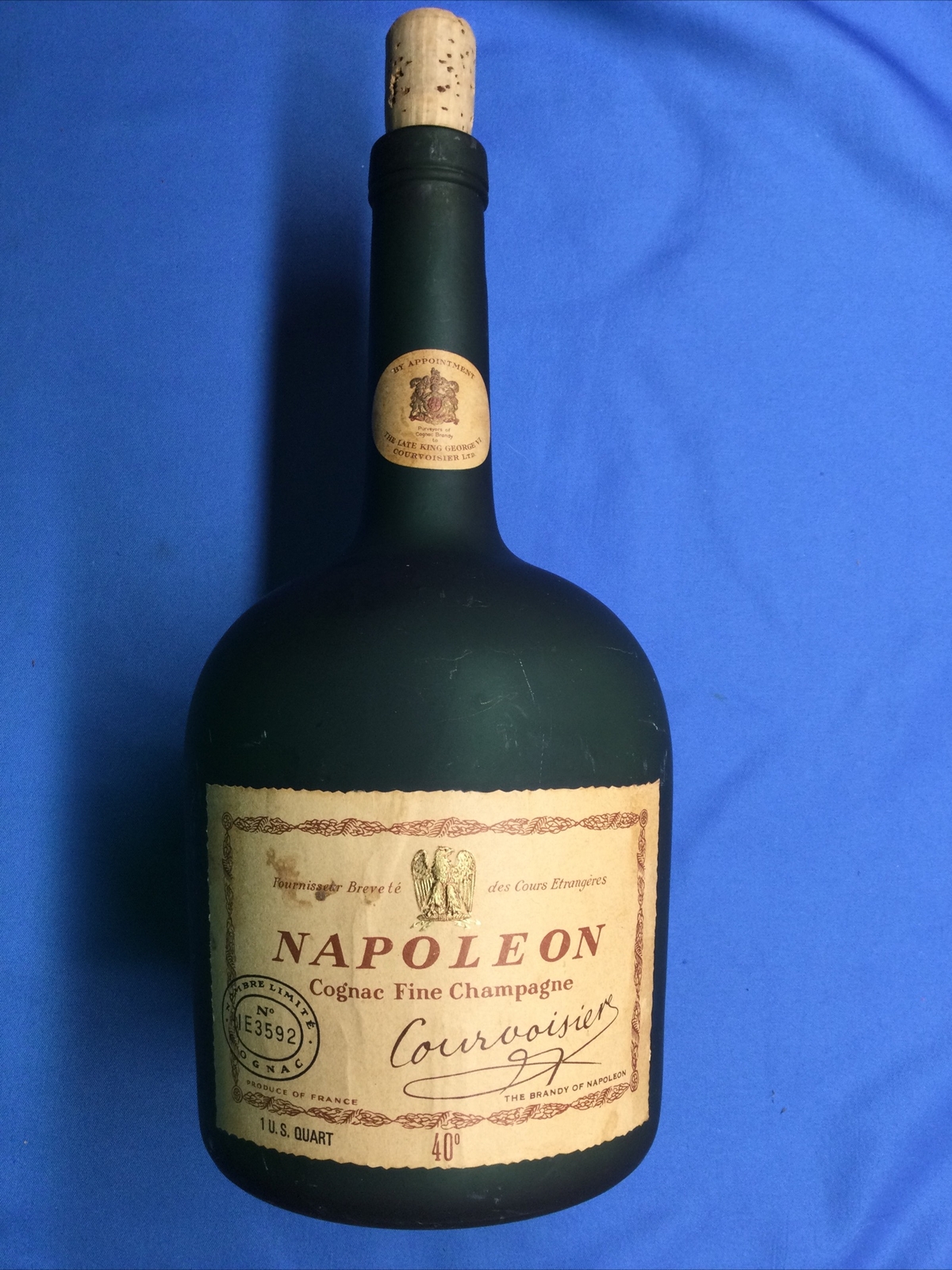 Vintage FROSTED early Napoleon Cognac Courvoisier Empty Bottle COURVOISIER