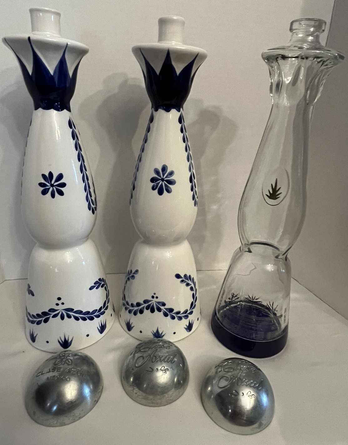 3 Empty Clase Azul Reposado Tequila Bottles