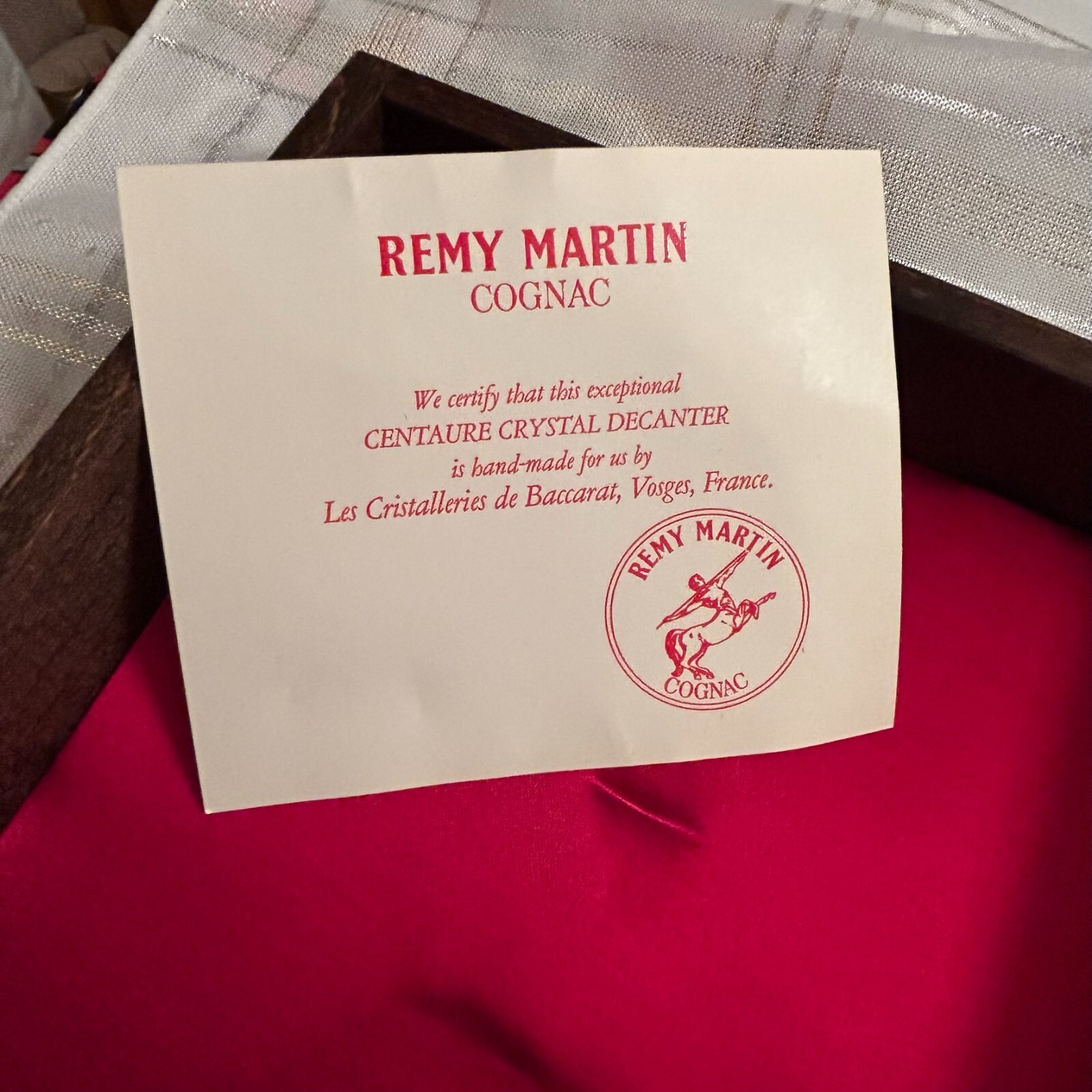 REMY MARTIN Centaure Baccarat Crystal Empty COGNAC Decanter IN ORIGINAL WOOD BOX