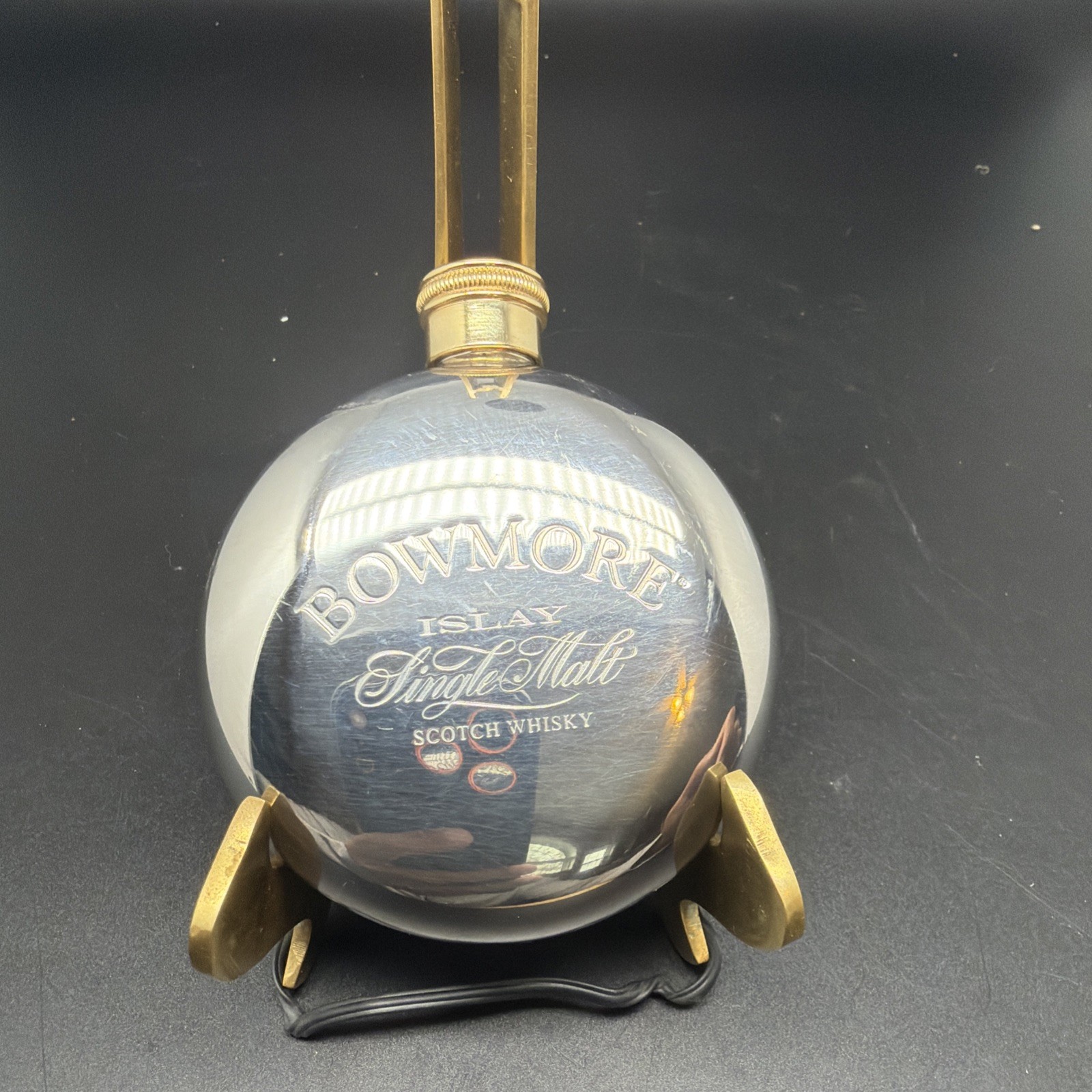 Vintage Bowmore Islay Scotch Whisky 3” Round Silver Metal Hip Flask