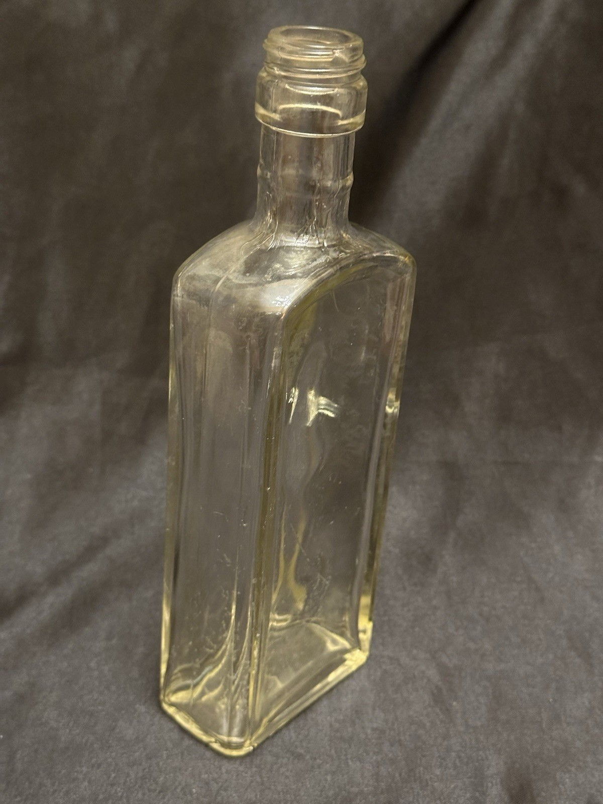 Vintage Clear Glass Liquor Bottle Rectangle S in Circle Base Mark 1940s-50s