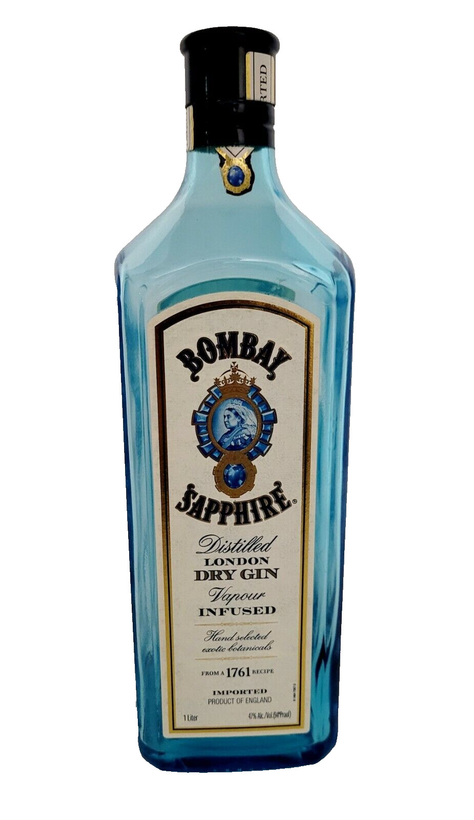 Bombay Sapphire London Dry Gin 1 L Empty Clear Blue Glass Bottle & Cap