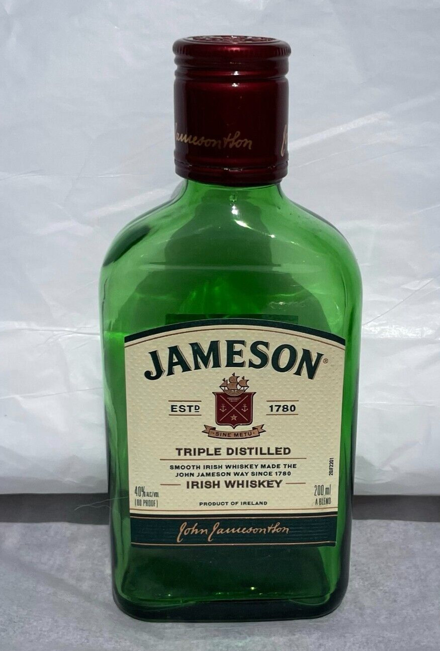 JAMESON IRISH WHISKEY 200ml Green Bottle Steampunk Metal Screw Top Flask EMPTY