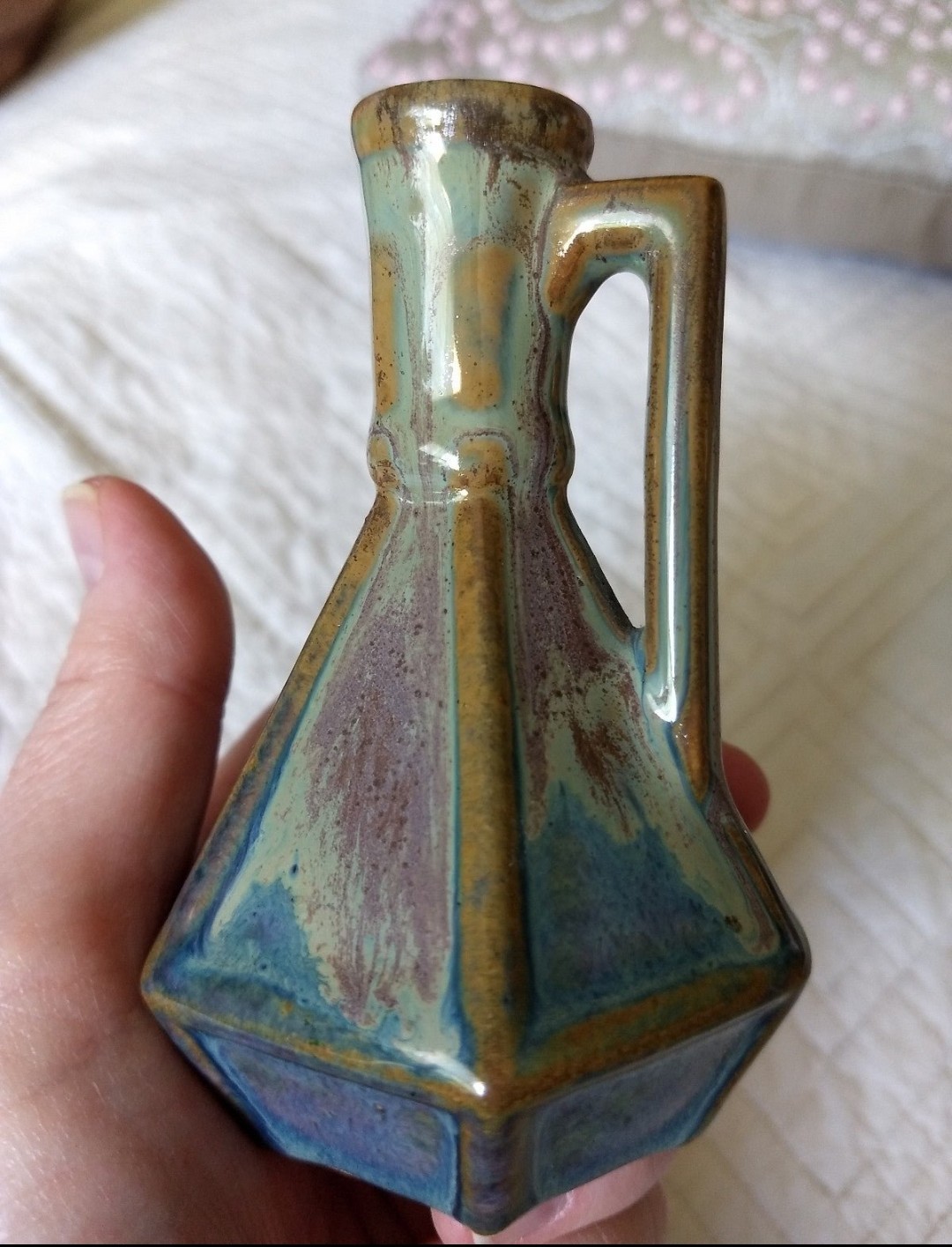 Antique P. Garnier Enghien French Denbac Pottery Miniature Art Liqueur Bottle
