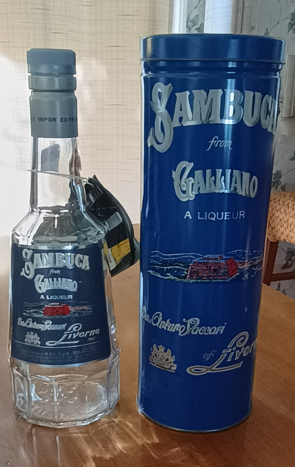 VTG Empty 750ml Galliano Sambuca Glass Bottle Decorative Tin Recipe Book Italy