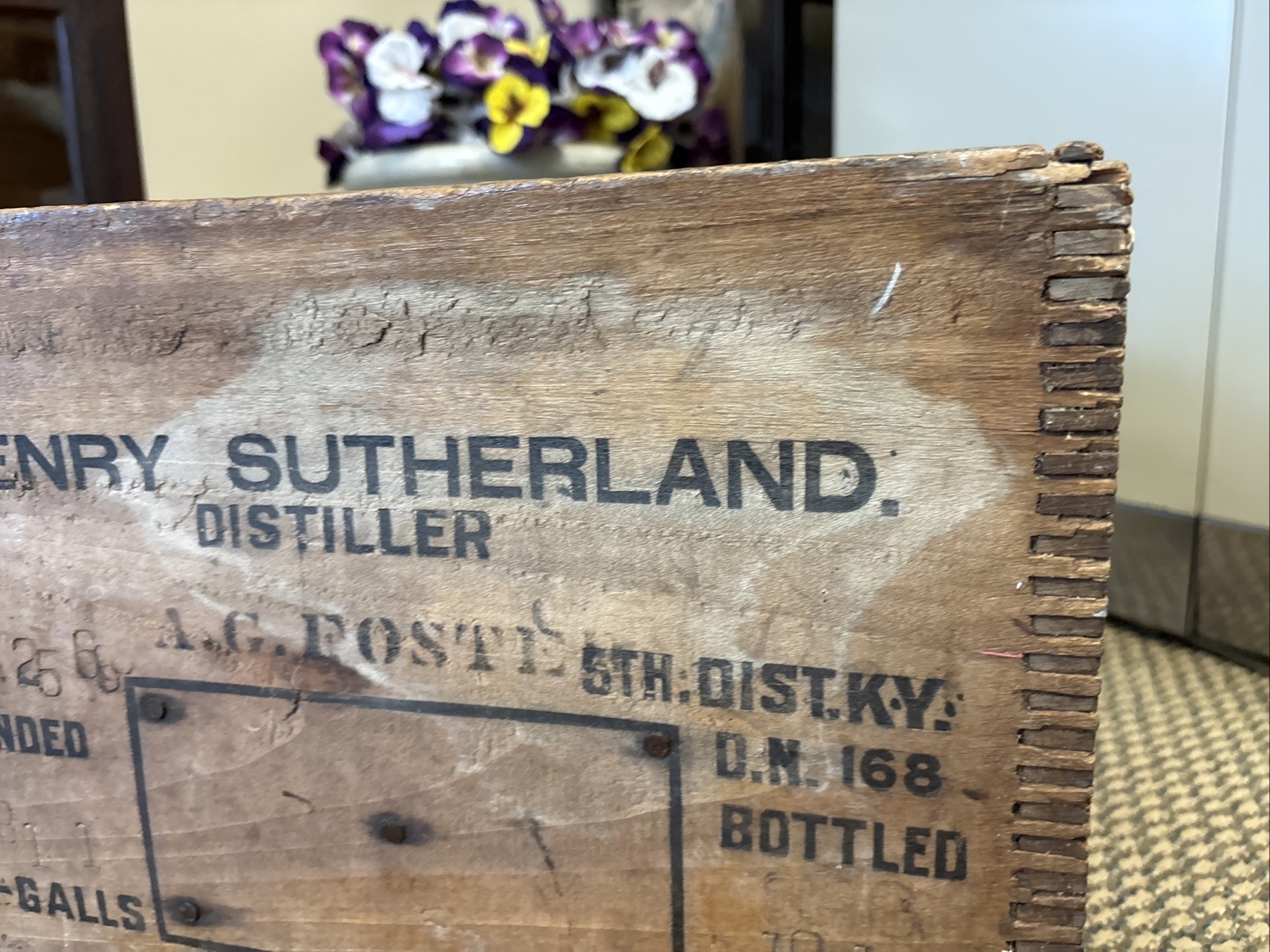 Antique Henry Sutherland Distillery Crate Kentucky Whiskey Foster Wood Box 1916