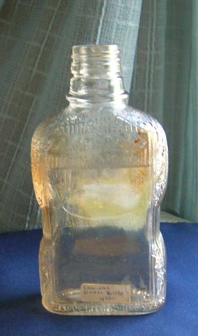 VTG CARNIVAL GLASS ‘GOLDEN WEDDING’ PINT WHISKEY BOTTLE Liberty Bell 