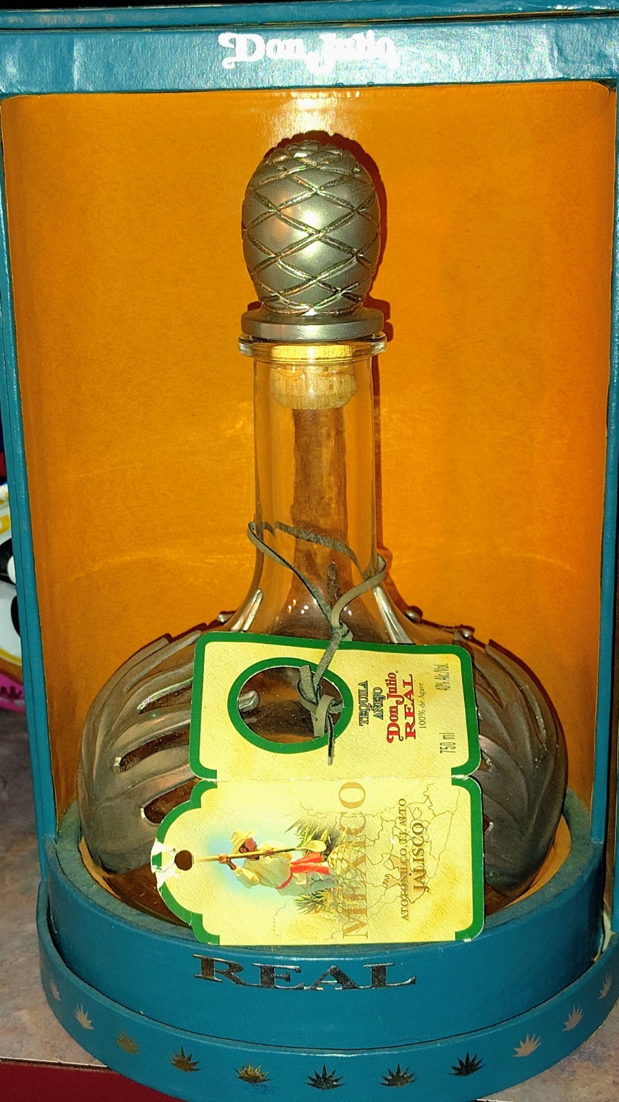 Don Julio Real Añejo Tequila Liquor Bottle w/ Blue Box & Tag, 750 ml