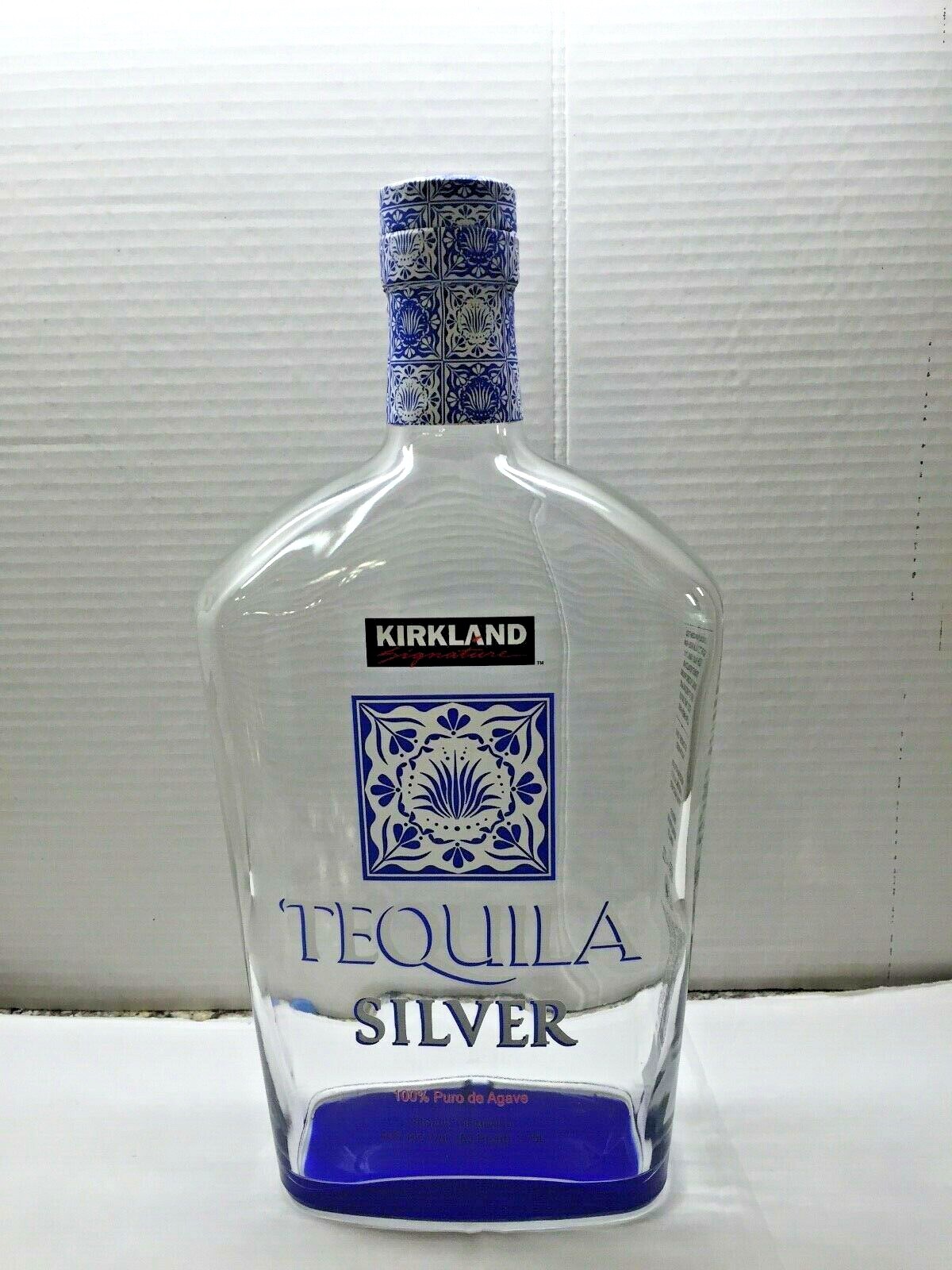 Clear Glass Bottle with Cork Navy TEQUILA bottle Rectangle Blue Glass Bottom