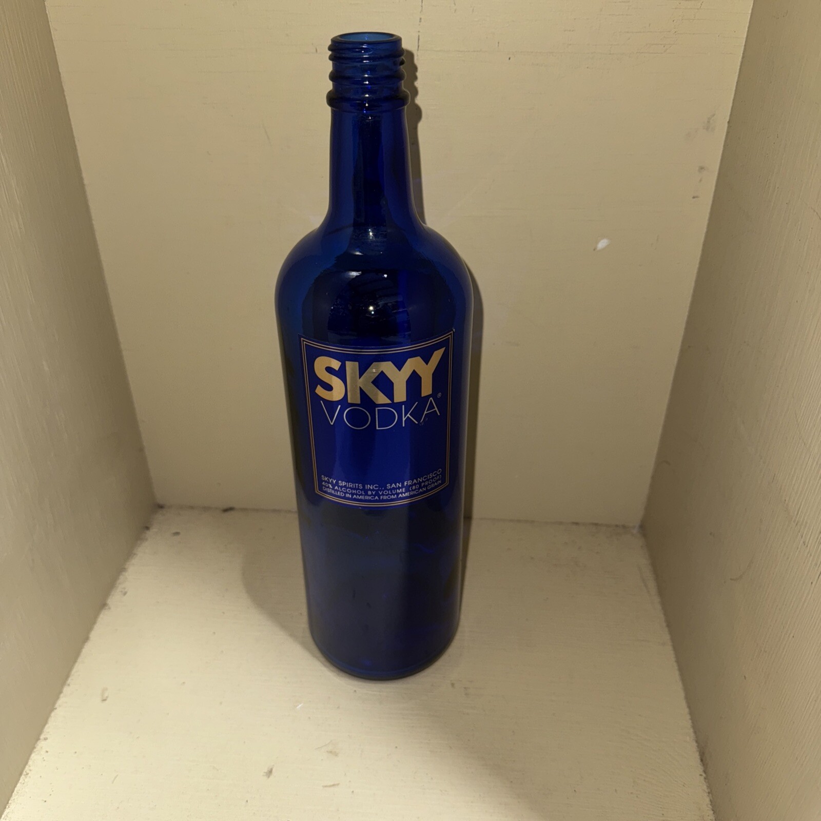 Skyy Vodka Empty 1 Liter Blue Bottle