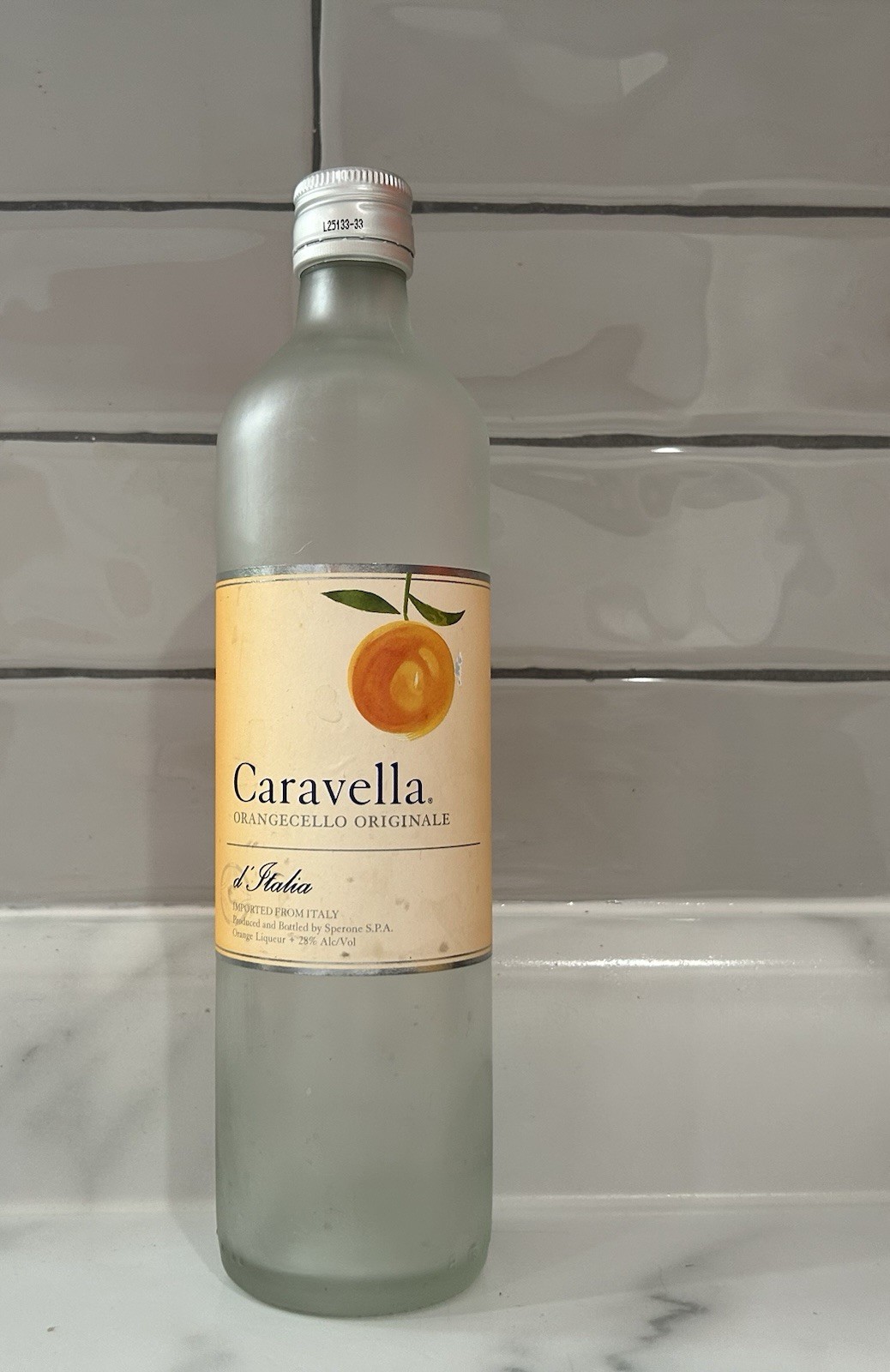 3 Empty Frosted Clear Glass Caravella Orangecello Liqueur Bottles 750mL And Lids