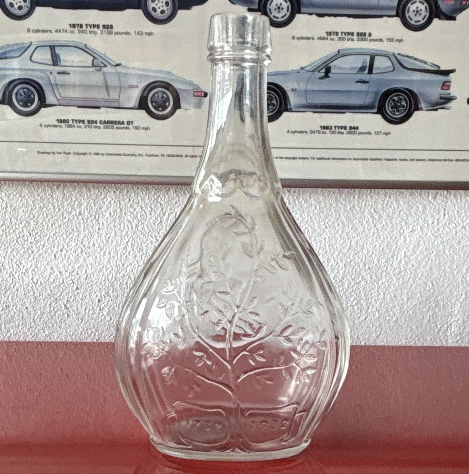G Washington Embossed Glass Liquor Bottle Decanter, Portrait/Tree, 1782-1932