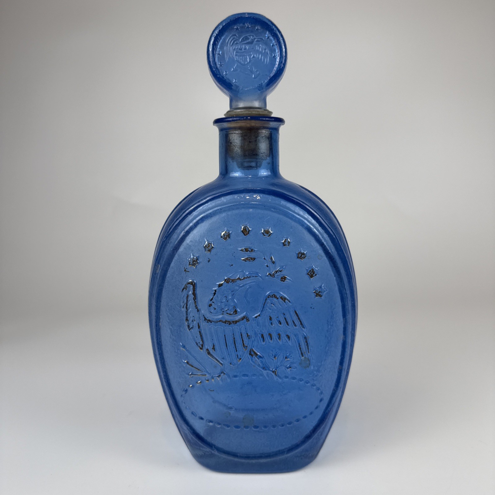 Ezra Brooks Never Surrender Decanter 9.5″ Cobalt Blue Glass Cannon Flask Bottle