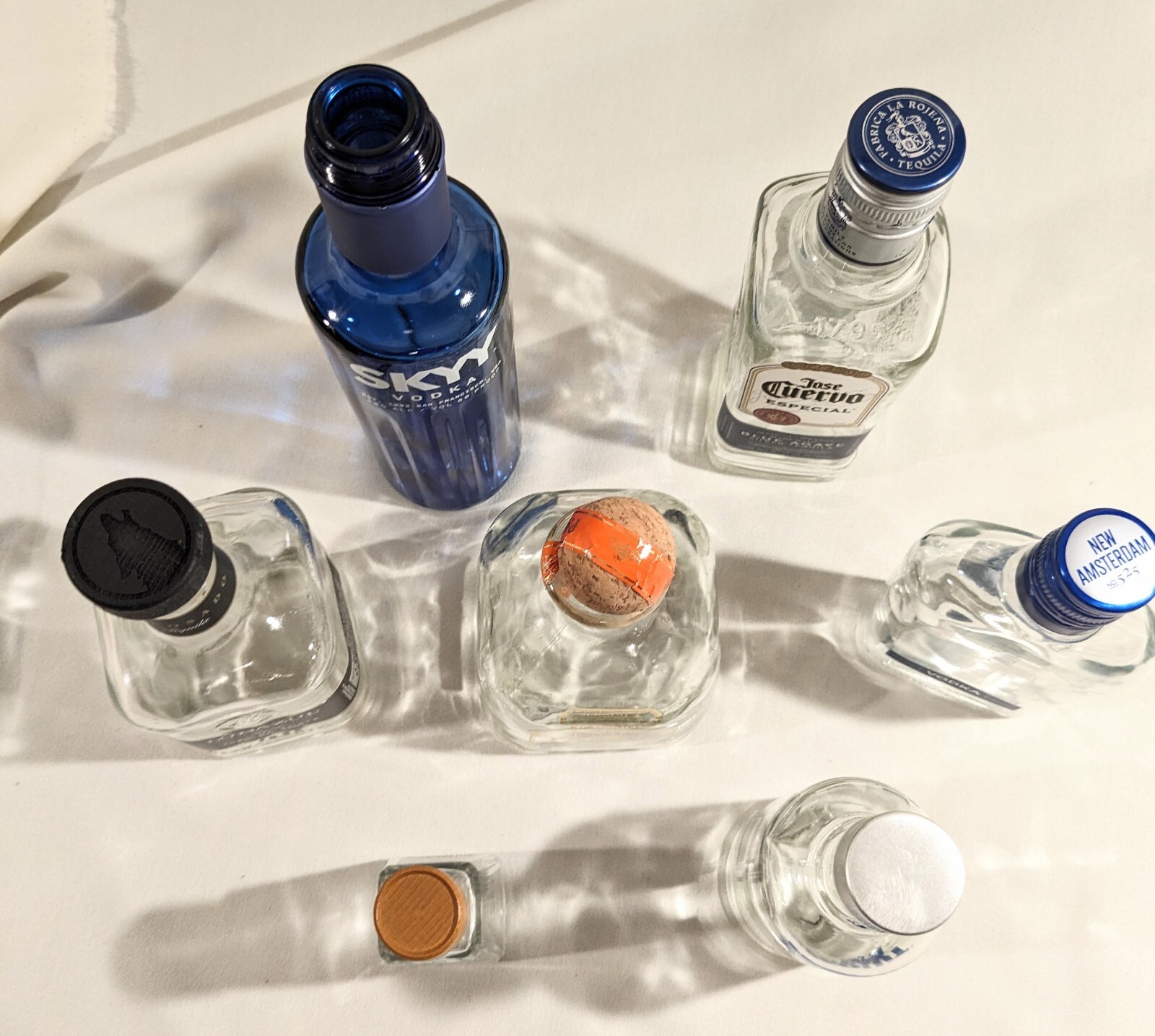 Liquor Empty Bottle Crafting Blue Clear Patron Skyy 1800 Square Cork Lot 8