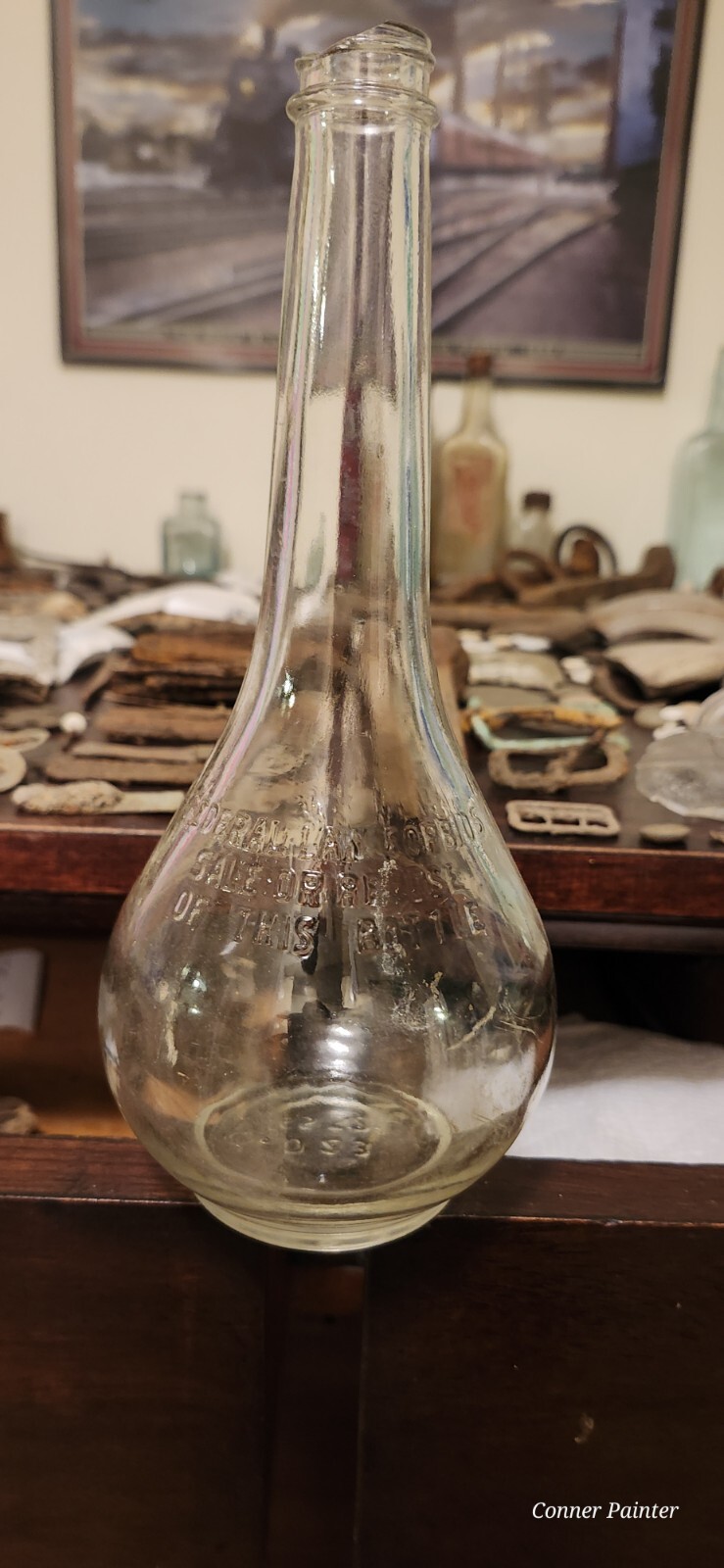 Vintage 1952 Creme De Menthe Round Liquor Bottle. Federal Law Forbids.