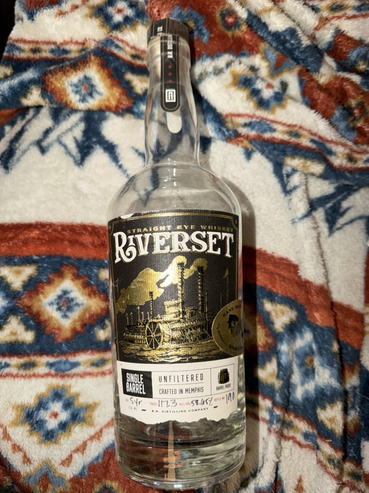 RIVERSET RYE WHISKEY EMPTY BOTTLE 750ML Single Barrel Store Pick DISCONTINUED