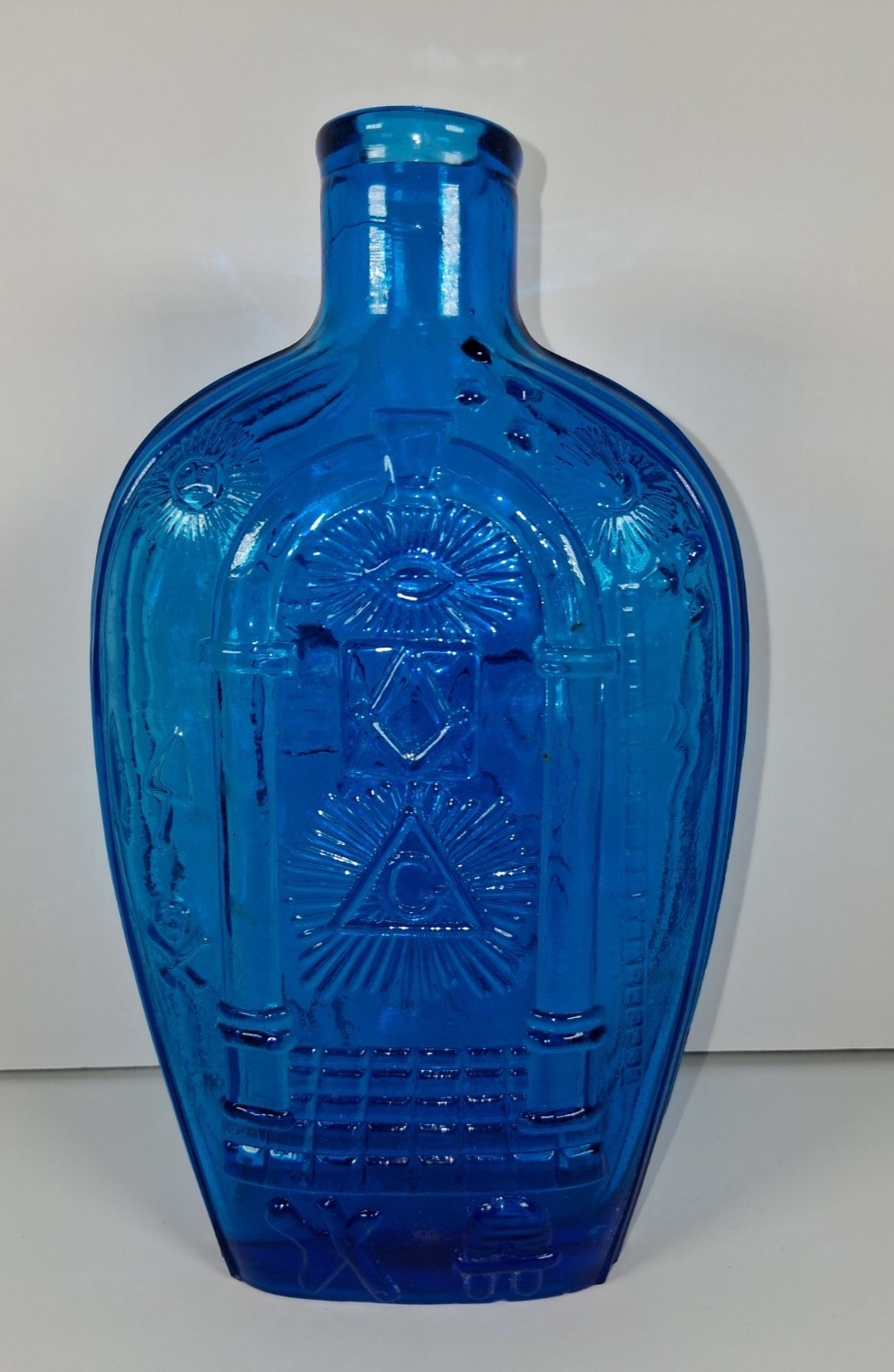 Vintage Blue Masonic Symbol Bottle Federal Eagle Marked Old Sturbridge Village