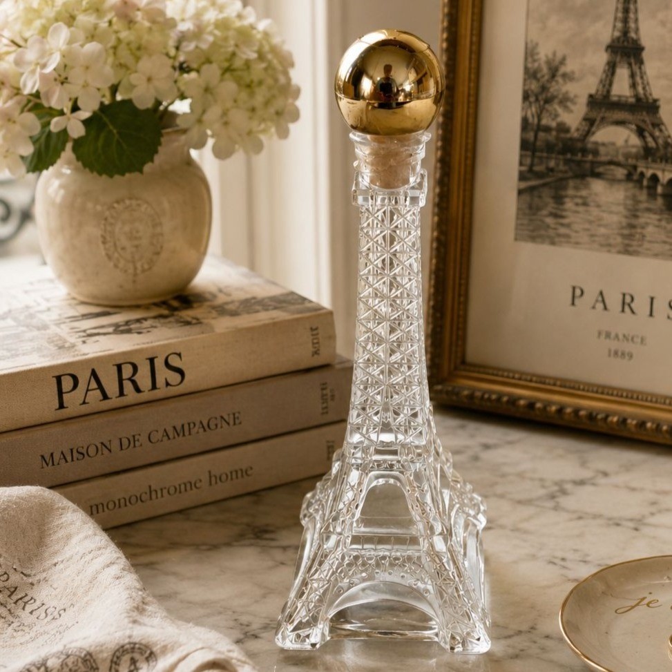 Eiffel Tower Shaped Glass Bottle Napoleon Brandy Empty Paris Collectible 6.5″