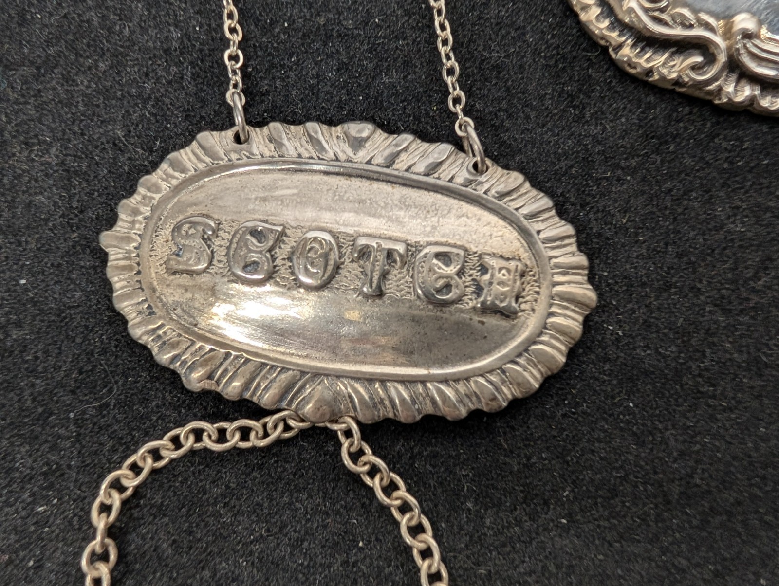 Antique Sterling Silver Scotch- Gin- Vodka- Burbon- Scotch- Rum Brandy Labels