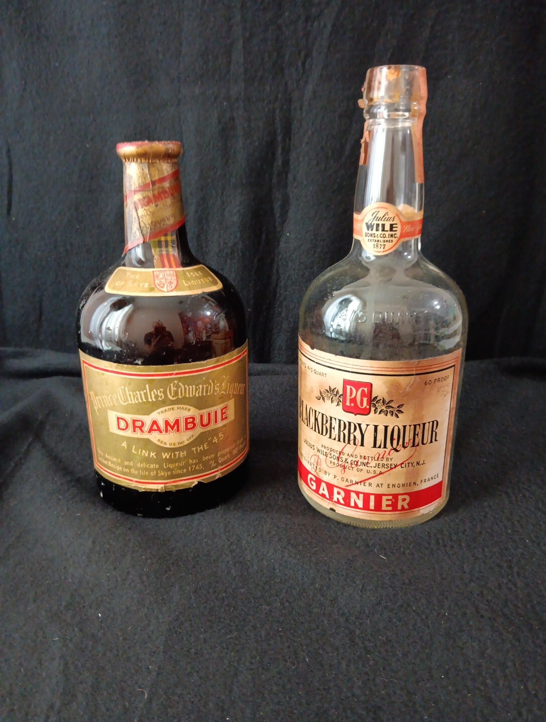 2 Vintage Liqueur Bottles ~Drambuie And Garnier Blackberry