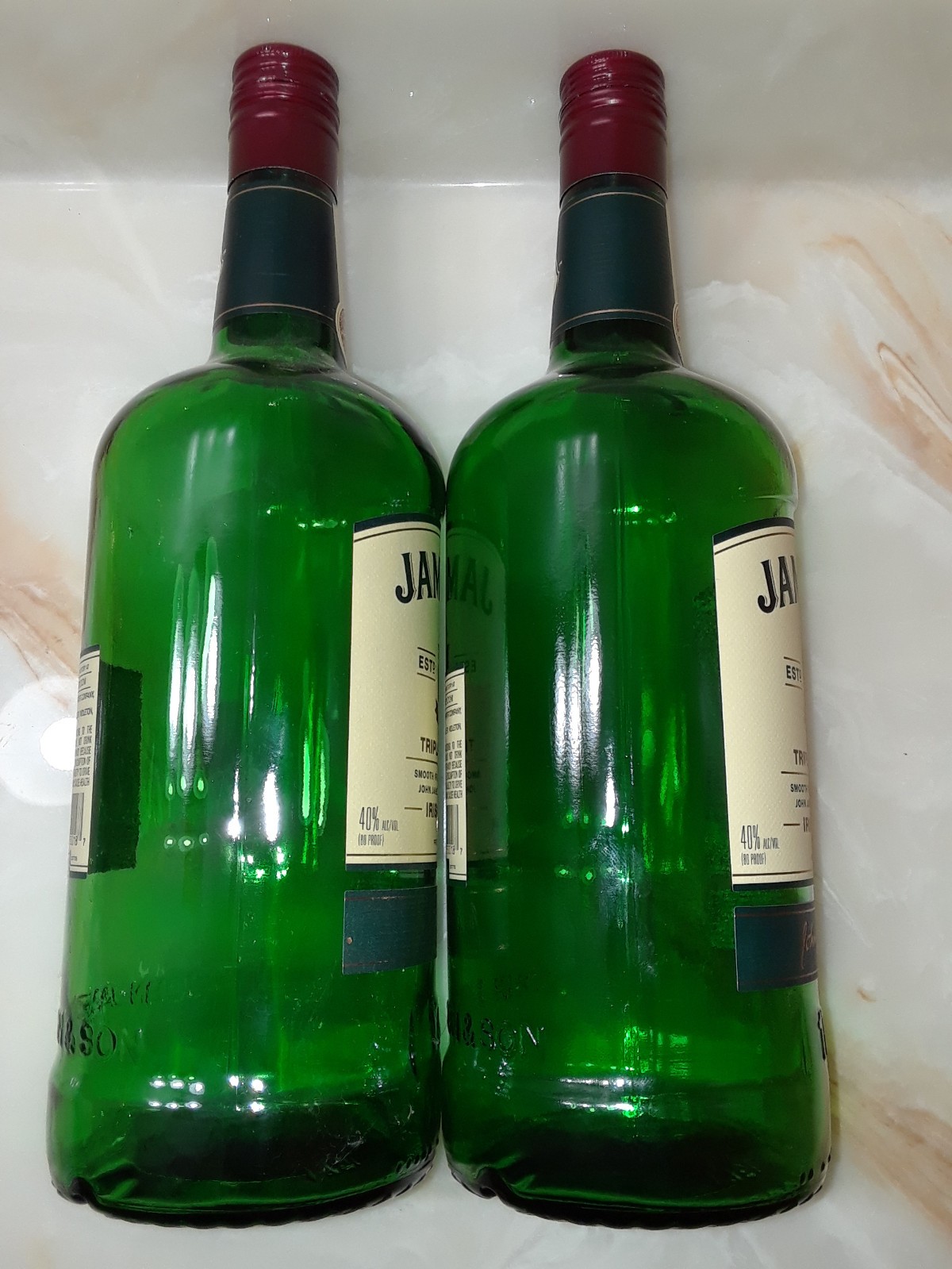 Pair of EMPTY Jameson Irish Whiskey 1.75 Liter Bottles with Caps