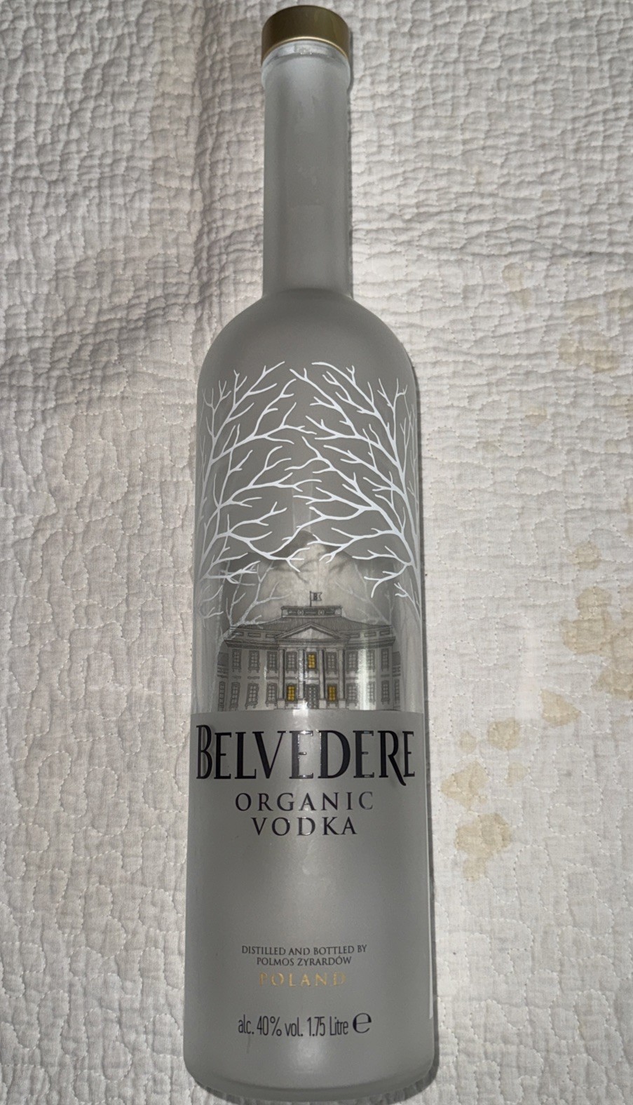 Belvedere Organic Vodka Empty Bottle Frosted Long Neck 17.5” Tall Size 1.75L