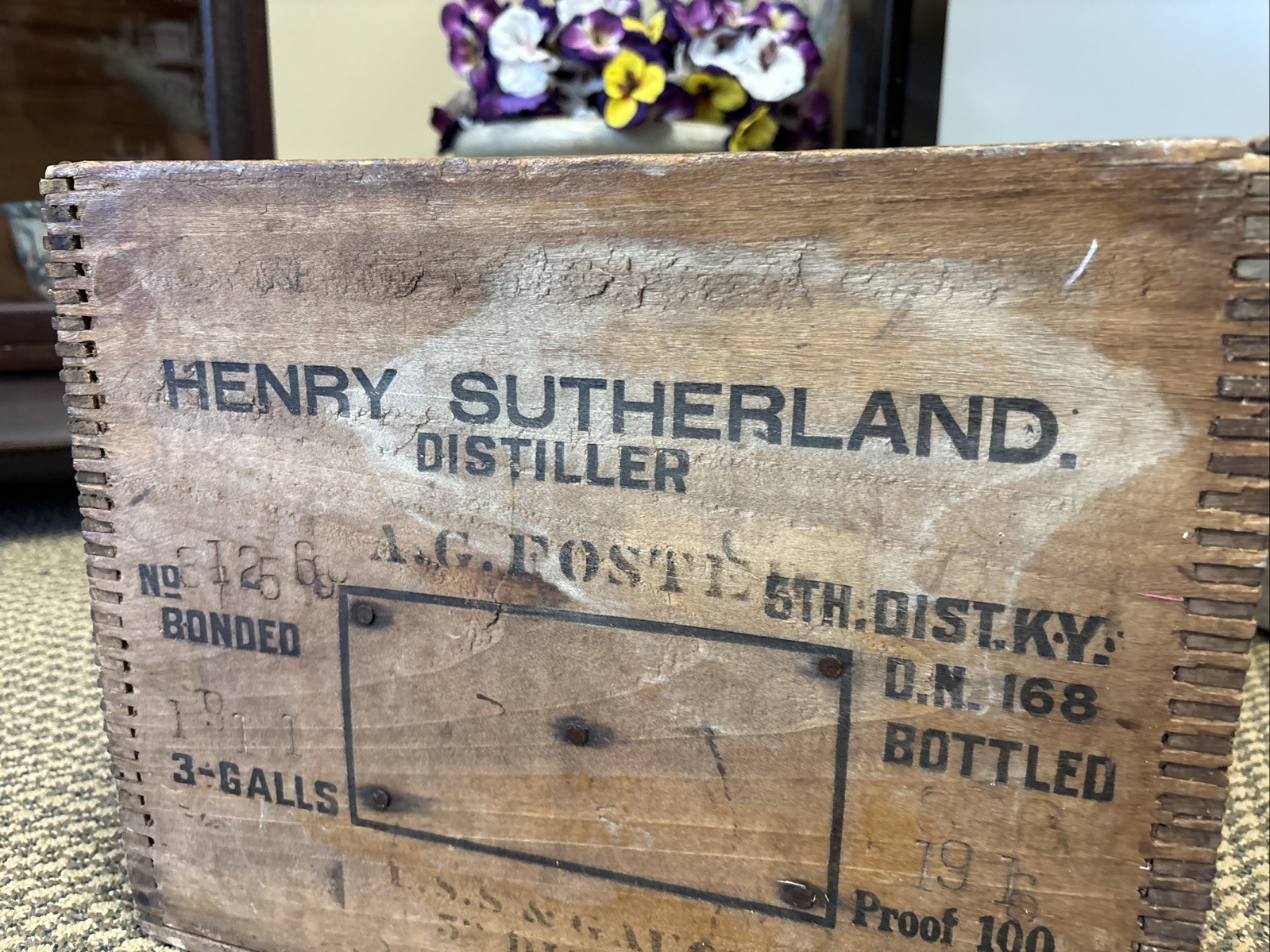 Antique Henry Sutherland Distillery Crate Kentucky Whiskey Foster Wood Box 1916