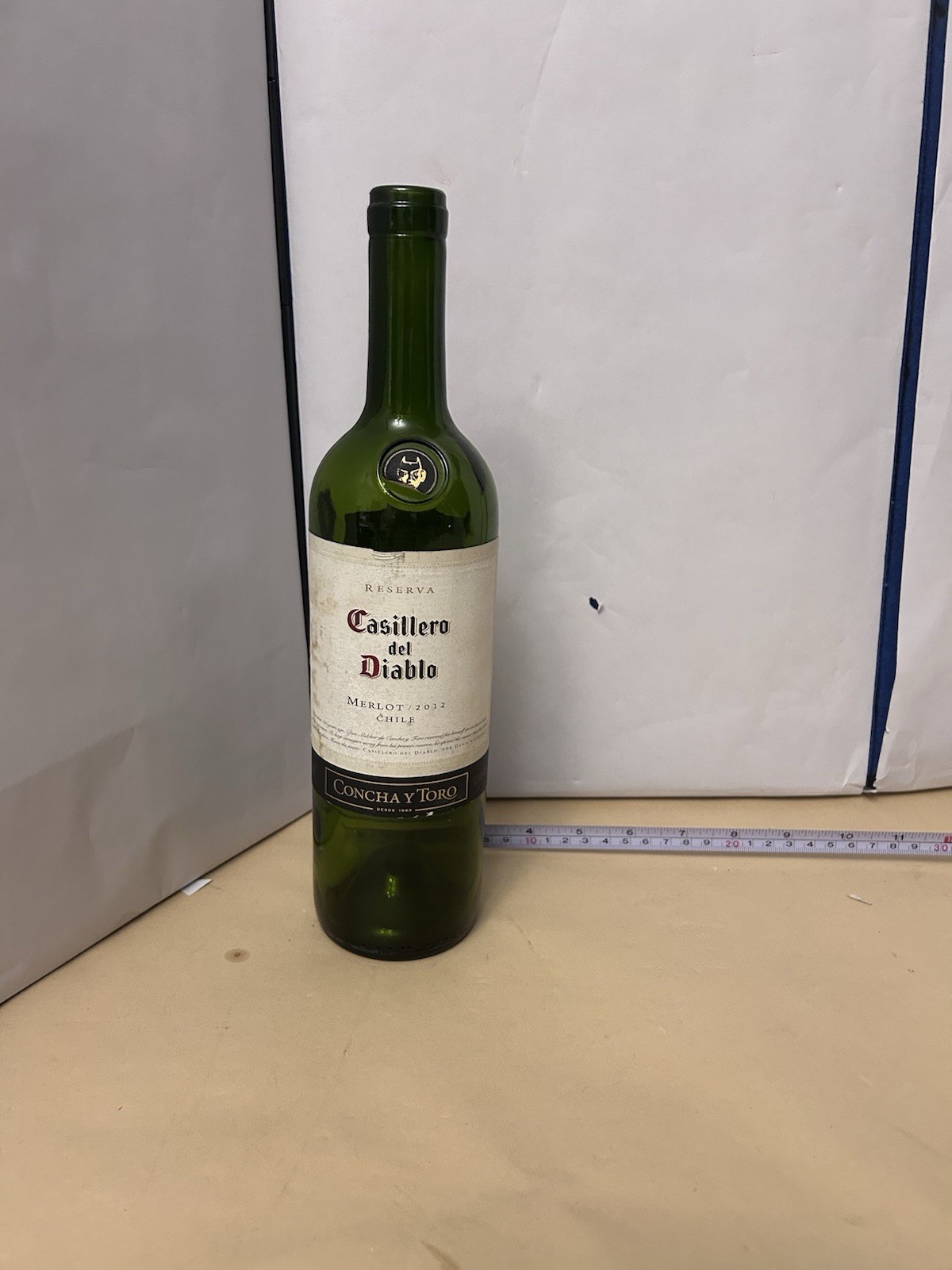 Empty Used Green Glass 750mL Bottle Casillero de Diablel Merlot 2012 Chile