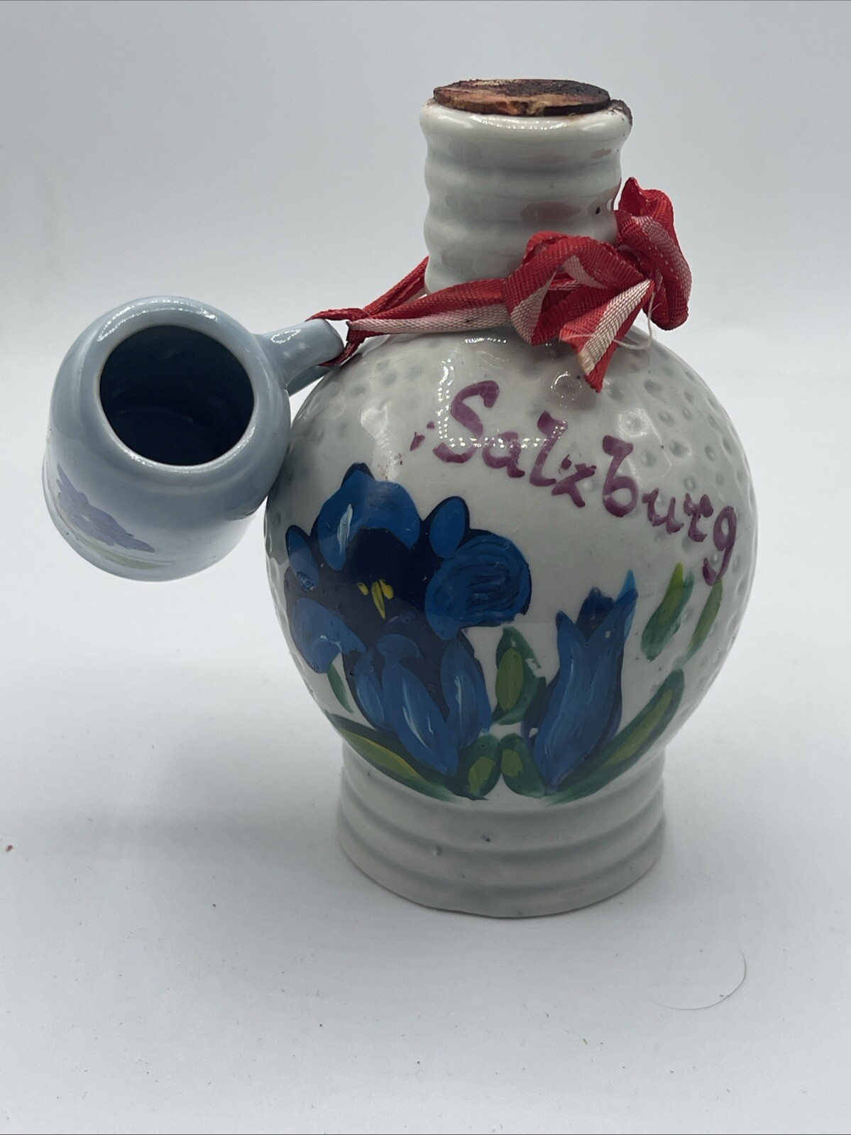 Vintage Austria SCHROFFEN ENZIAN Mini Liquor Bottle Handmade w/ Mini Mug 1950s