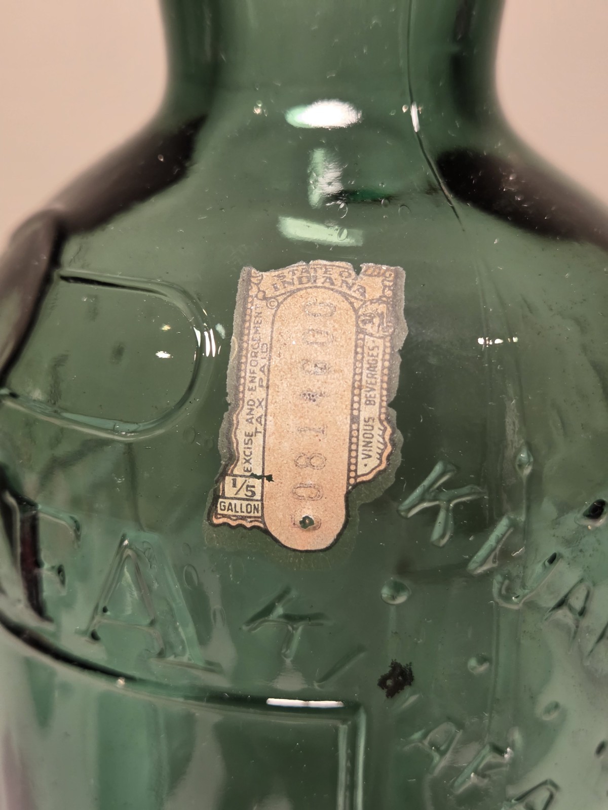 Kijafa Liqueuer Vintage Bottle Early 1960’s w/ Historic Indiana Paper Tax Tag