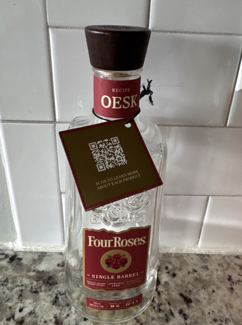 Four Roses Single Barrel intense OBSF Recipe 750ml Empty Bottle tag Cork Stopper