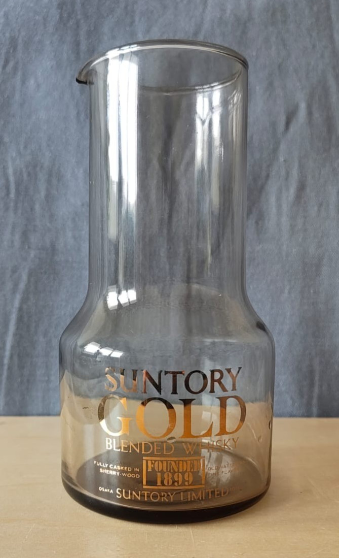 Japanese Showa Retro Suntory Gold Whisky Pitcher Server Glass Flask VTG Rare