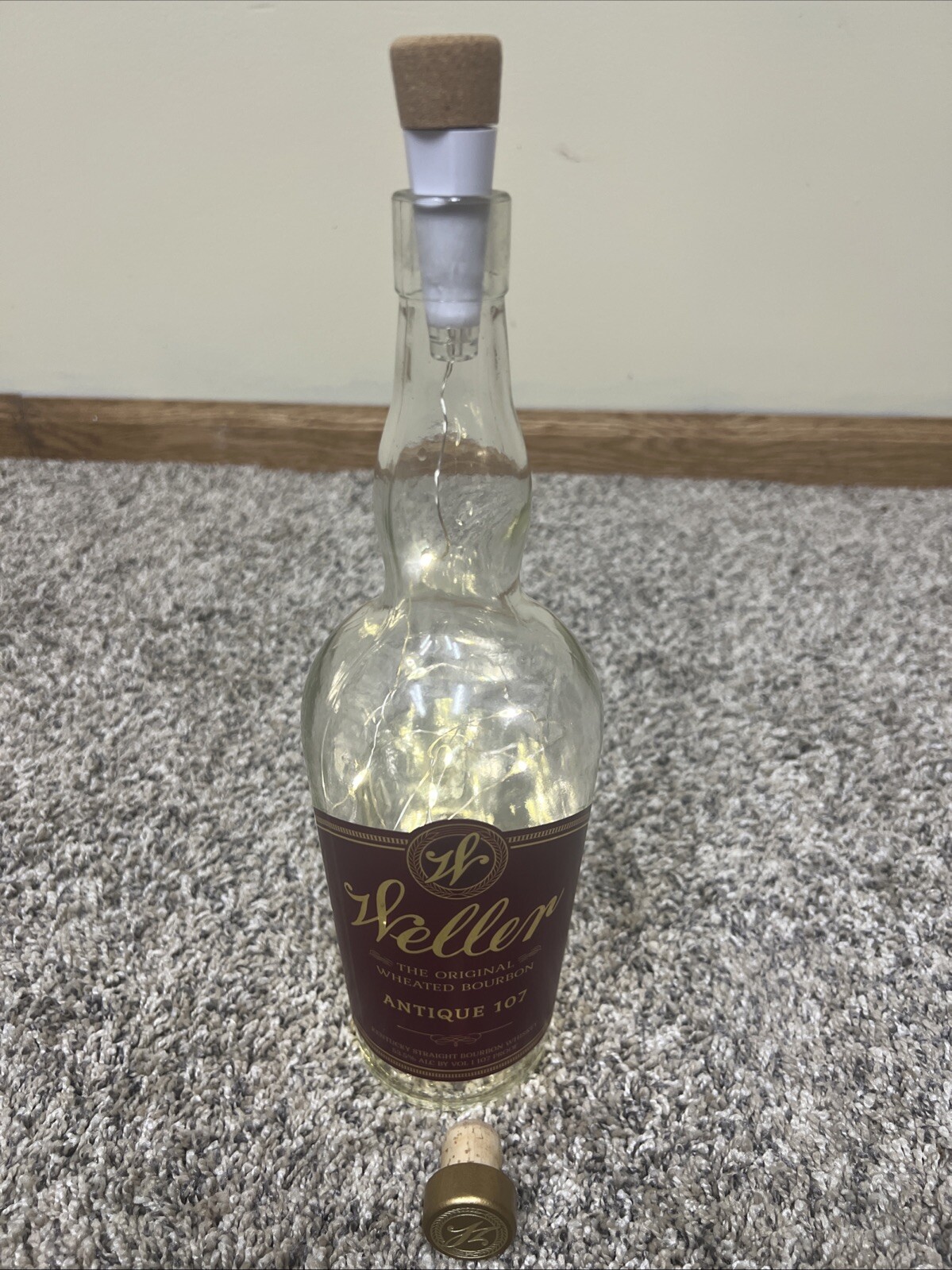 Weller Antique 107 Bourbon Empty Bottle, Unrinsed Whiskey Buffalo Trace Lamp LED