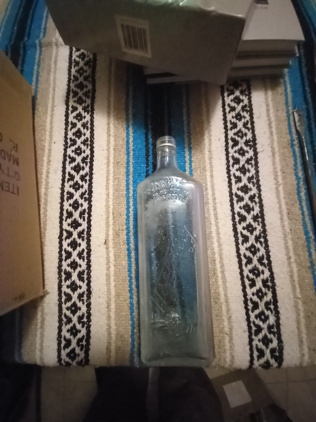 Vintage Embossed H&A Gilley Gin Square Frosted Glass Bottle