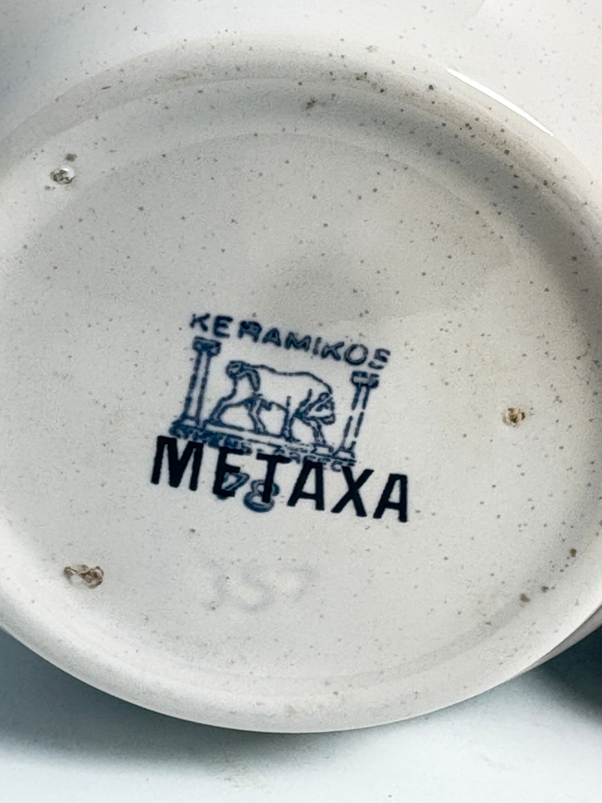 Keramikos Metaxa Greek EMPTY Handmade Porcelain Bottle Wooden Cork Stopper