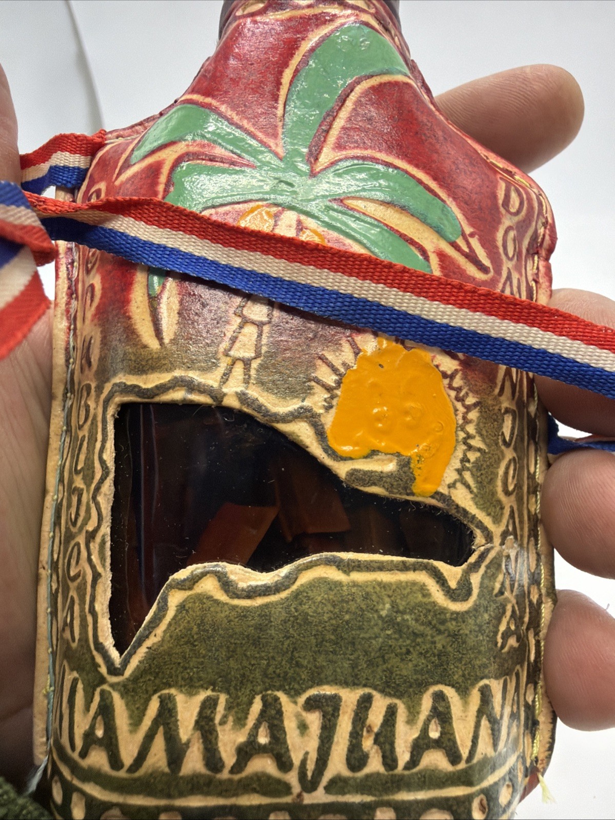 Mamajuana Dominican Republic Mixture Leather Handcrafted Vintage Bottle w/ Strap
