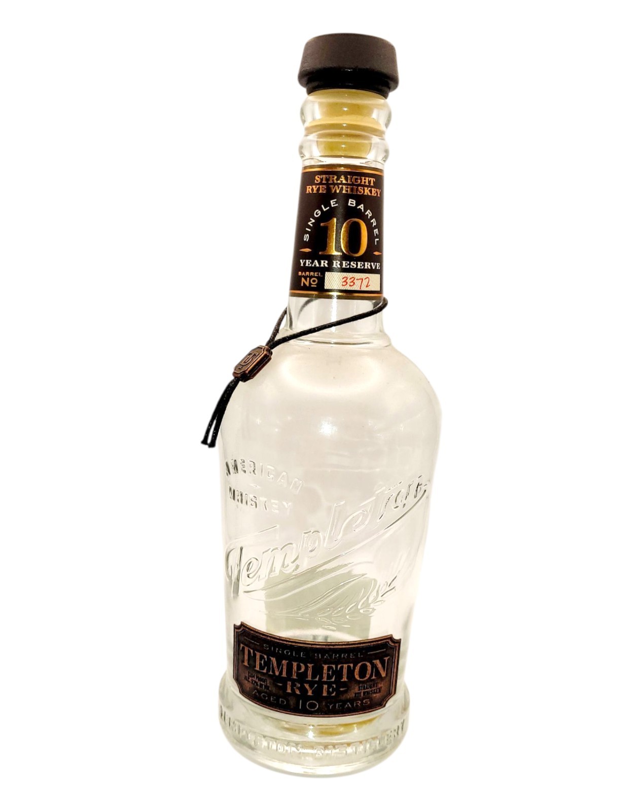 Templeton Rye EMPTY 750ml Whiskey Glass Liquor Bottle Small Batch 10 Year