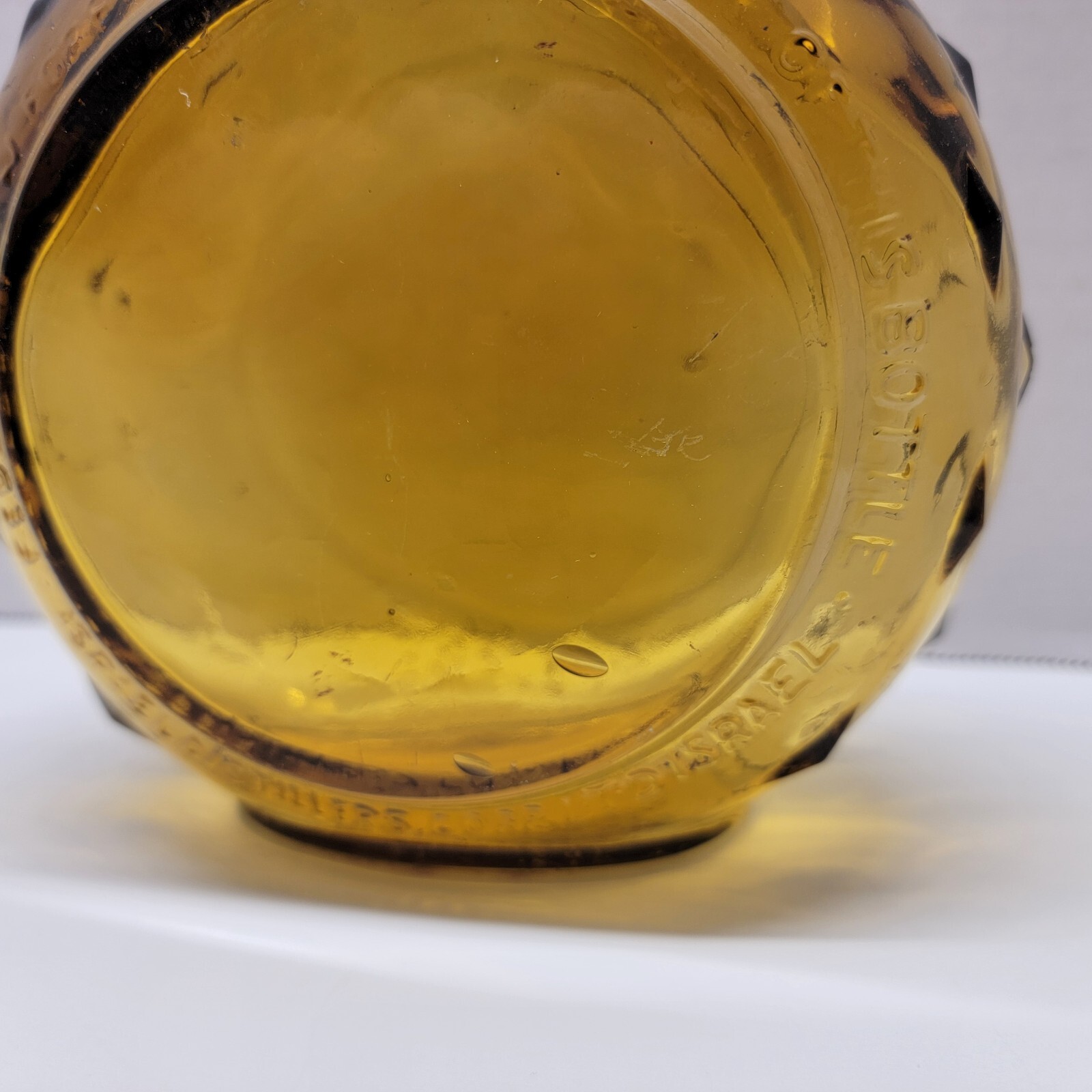 VTG Yellow Glass Israel Distillers Corp LTD Alcohol Decanter Bottle Spiky Round
