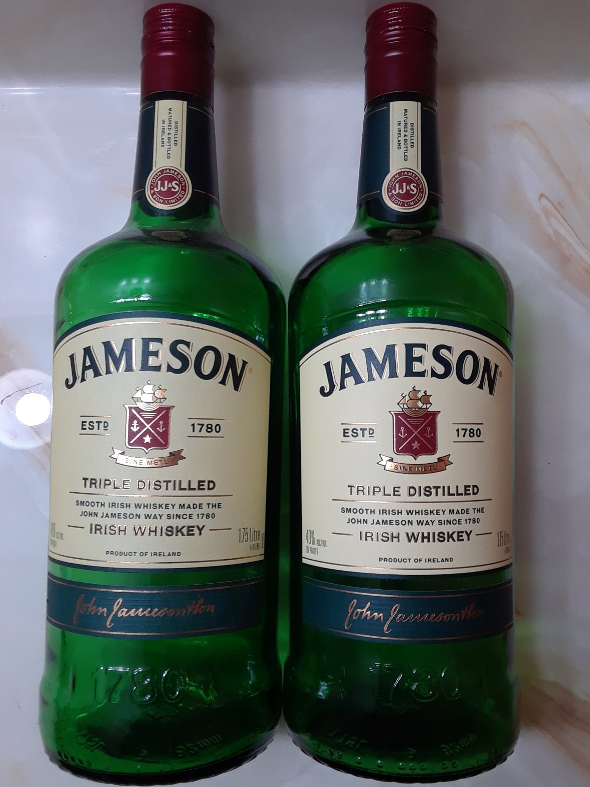 Pair of EMPTY Jameson Irish Whiskey 1.75 Liter Bottles with Caps