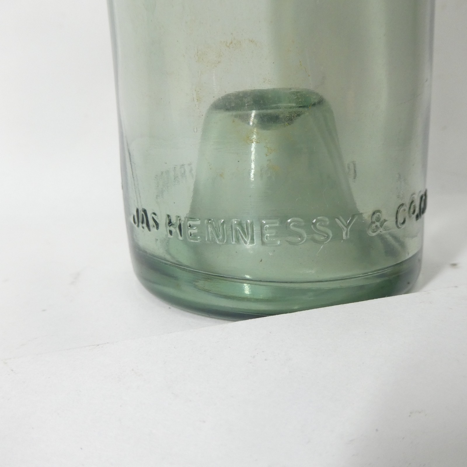 Hennessy & Co Cognac Bottle Made in France Vintage Glass 11″ Aqua Empty