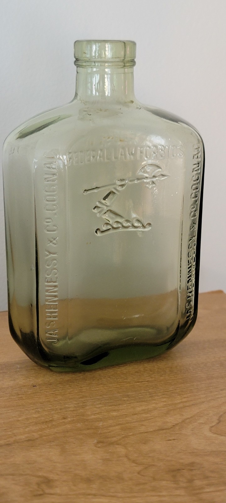 Antique Green Glass JAs HENNESSY & CO Cognac Bottle with Coat of Arms