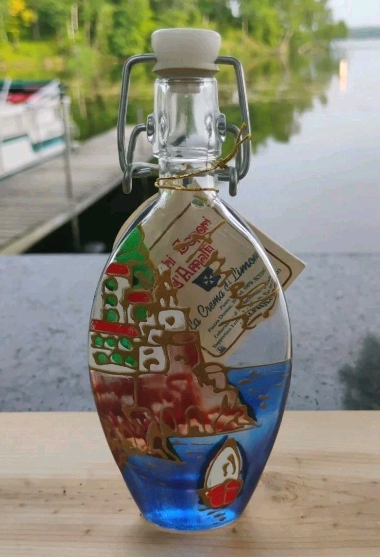 Antichi Sapori dAmalfi Hand Painted Glass Bottle 5.75″ Crema di Limone Italy