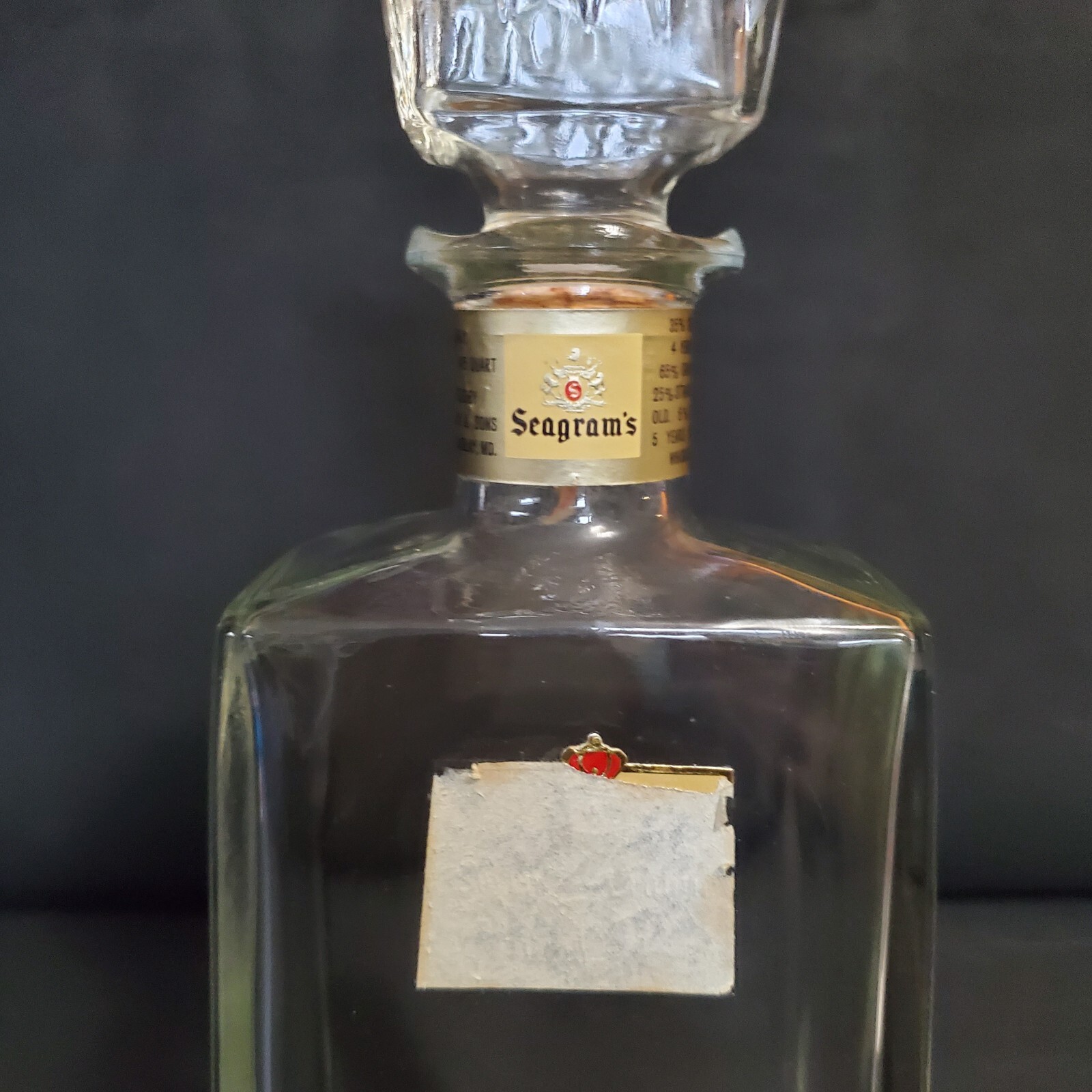 Seagram’s Seven 7 Glass Decanter Bottle Crown Embossed Barware