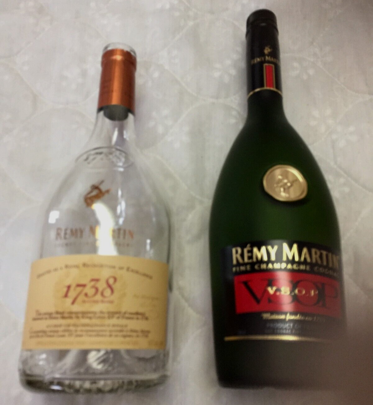 2 Remy Martin Cognac 750 ML Empty Glass Bottles One VSOP & One 1738